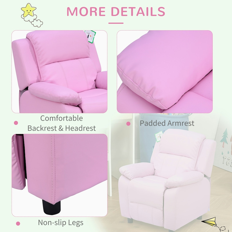 image 1 of HOMOM Kids Recliner Armchair PU Leather Game Chair Children Sofa Seat Pink