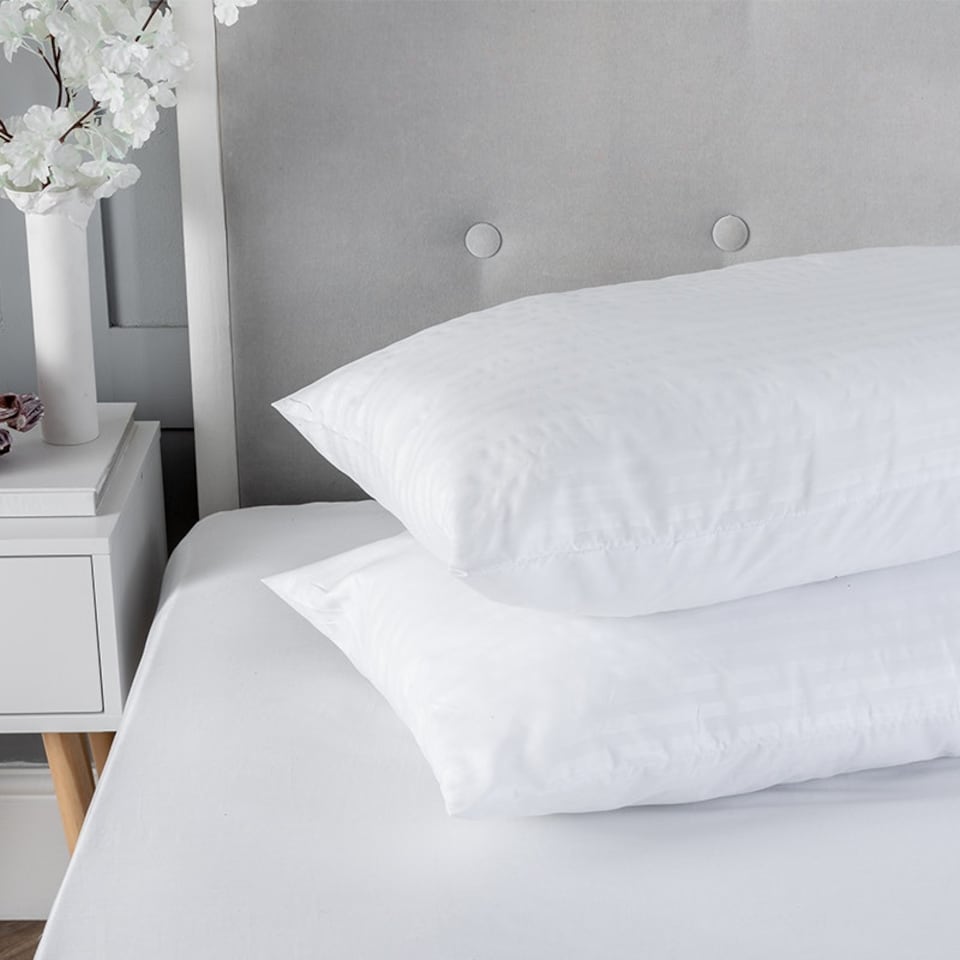 image 1 of Satin Stripe Pillow Pair Soft Microfibre Cover Hollowfibre Filling Non Allergenic White