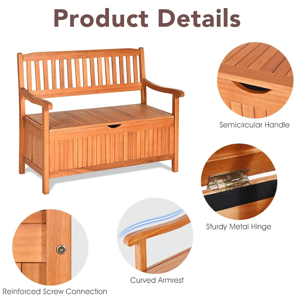 image 1 of COSTWAY Multifunctional Patio Storage Bench W/ Liner Brown