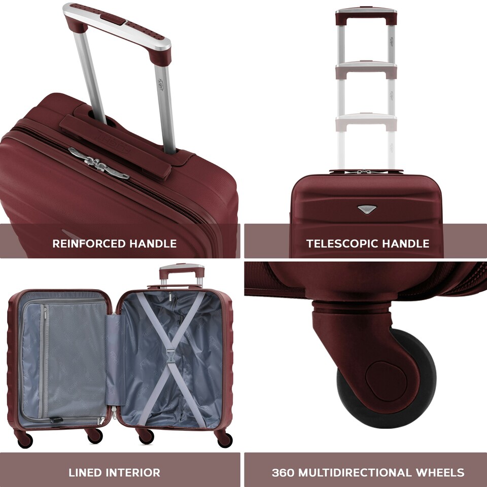 image 1 of Flight Knight Cabin Suitcase 56x36x23cm - 30+ Airlines Approved - British Airways, EasyJet- Lightweight 4 Wheel Carry On Hard Shell Hand Luggage Red | Burgundy | Cabin Bag