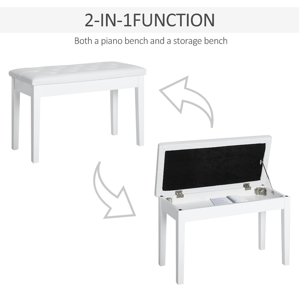 image 1 of HOMCOM Classic Piano Bench Padded Seat Wooden Makeup Stool, White