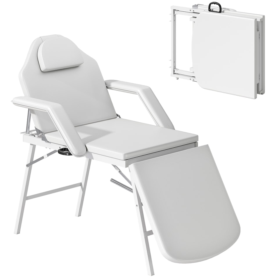 image 1 of HOMCOM Portable Massage Table, 3 Section Adjustable Beauty Bed, Foldable Massage Bed with Face Hole, Recliner Chair with Removable Headrest and Armrests for Spa, Lash, Tattoo, White | White