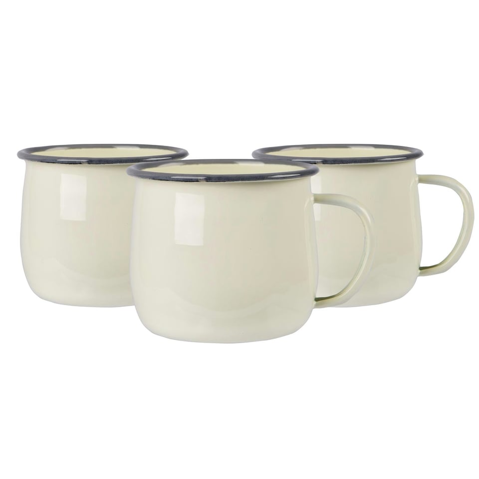 image 1 of Argon Tableware Coloured Enamel Belly Mugs - 375ml - Cream/Grey - Pack of 6 Multi