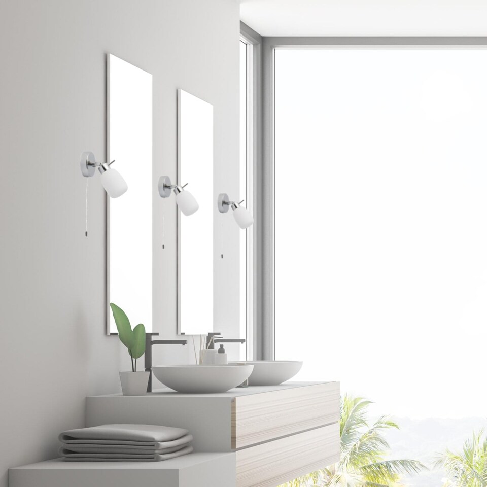 image 1 of Brom - Chrome Opal Glass IP44 Pull Cord Bathroom Wall Spotlight | Chrome | 1