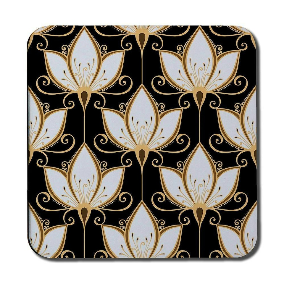 image 1 of Black & Gold Floral Pattern (Coaster)