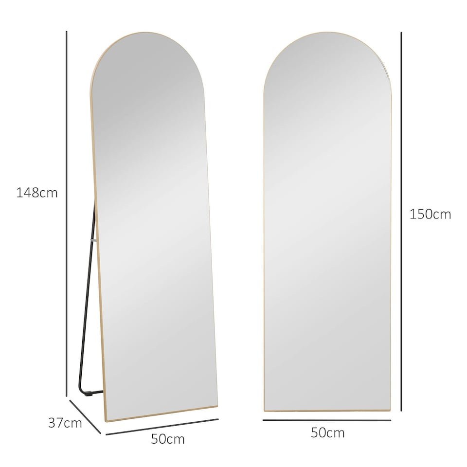 image 1 of HOMCOM Floor Mirror Wall Mount Leaning Standing Mirror 50 x 150cm Gold Tone