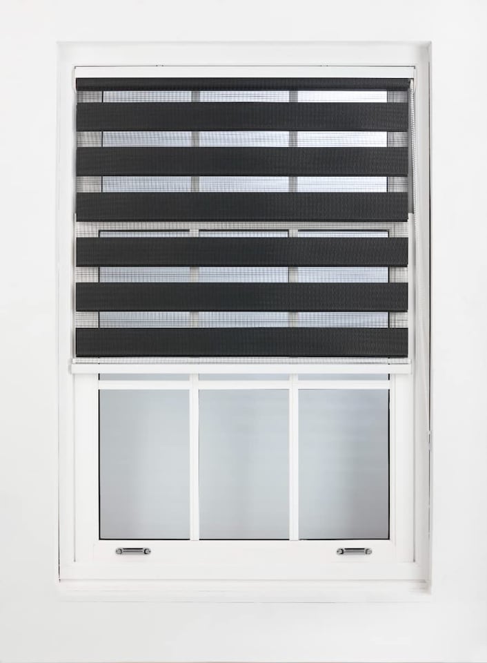 image 1 of FURNISHED Day and Night Roller Blinds Zebra Window Shades Made to Measure (W)240cm x (L)165cm | Black | Black | (W) 240cm x (L) 165cm