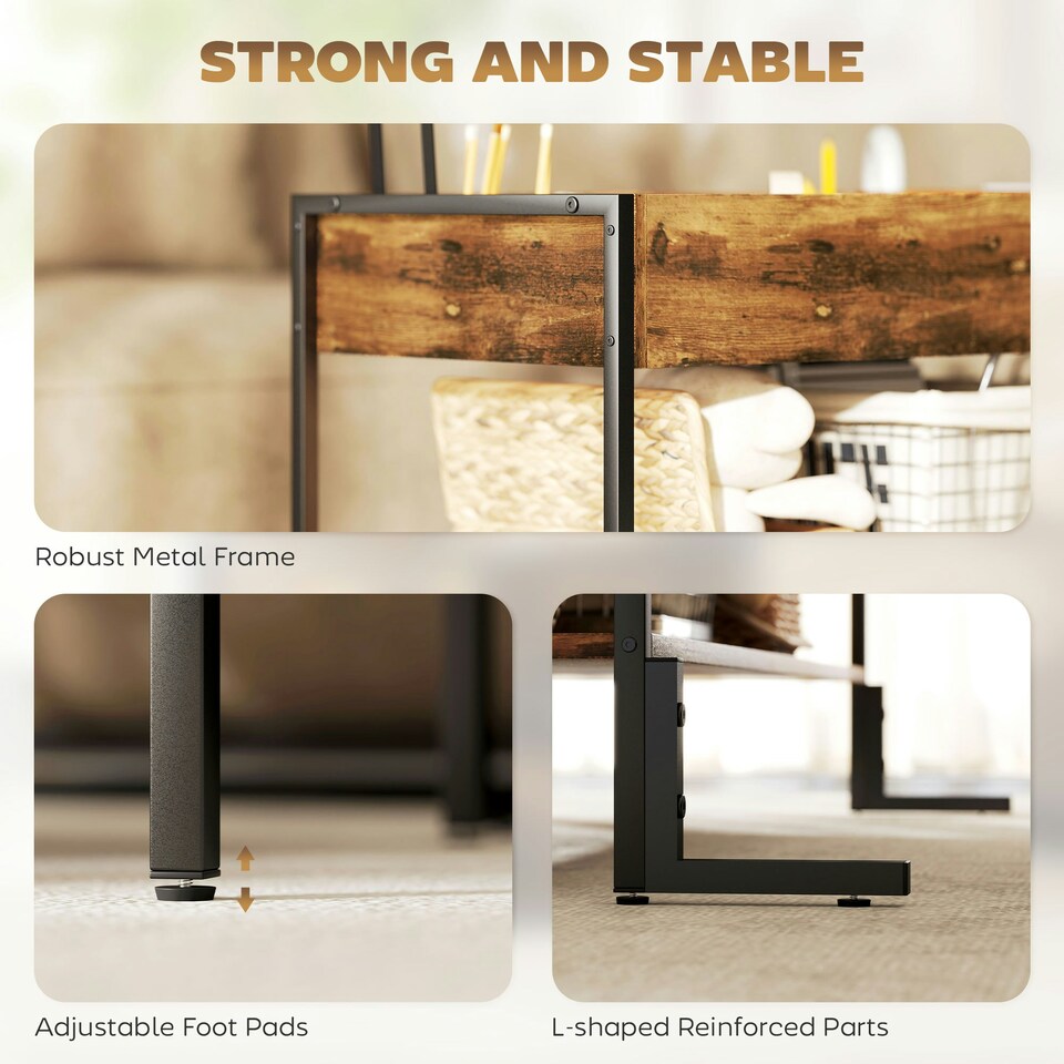 image 1 of HOMCOM Industrial Lift Top Coffee Table with Storage Shelf Rustic Brown Brown
