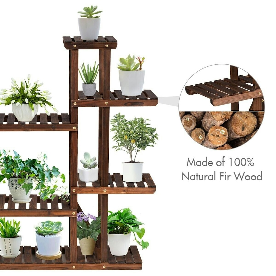 image 1 of COSTWAY 9 Tier Wood Plant Stand Display Rack Flower Shelf Brown