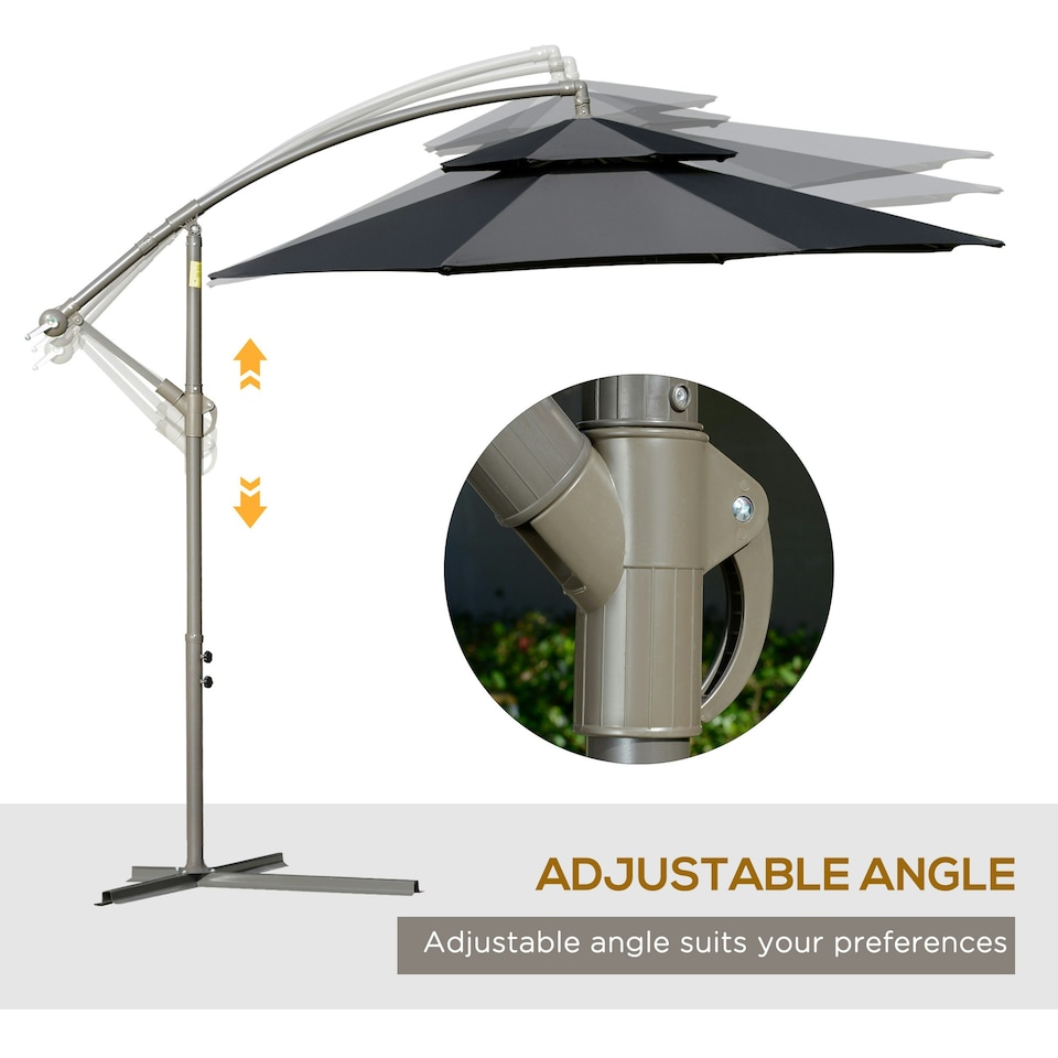 image 1 of Outsunny 2.7m Cantilever Banana Parasol Outdoor with Crank, Black