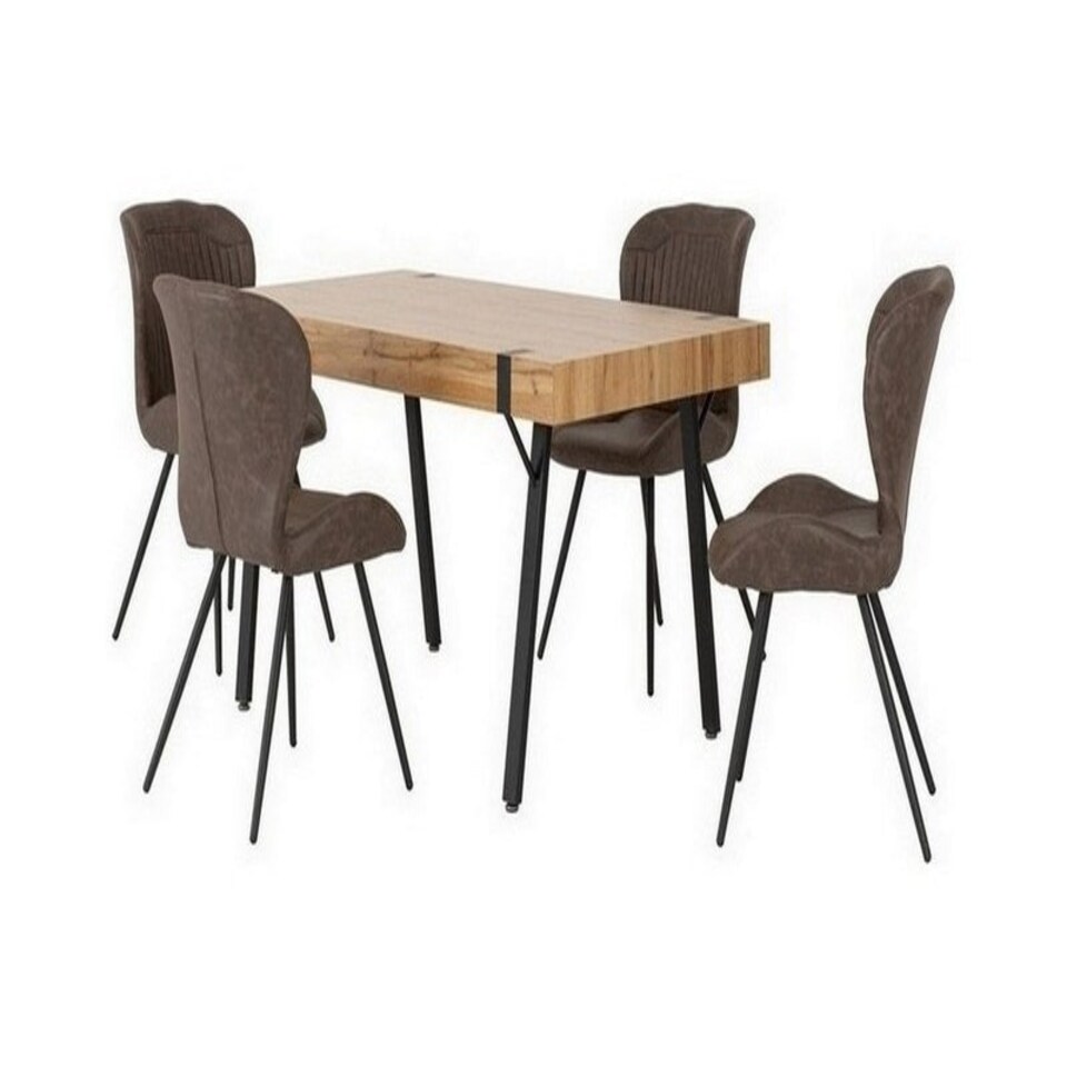 image 1 of Treviso Dining Set with Quebec Chairs - Light Oak Effect/Black/Brown Faux Leather Brown