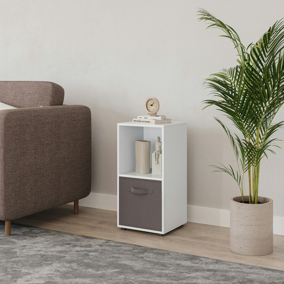 image 1 of 2-Cube Shelving Unit With Inserts White | White / Grey