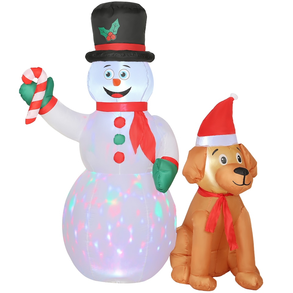 image 1 of Outsunny 6FT Christmas Inflatables Snowman & Dog with Built-in LED Lights and Flashing Light, Blow Up Christmas Inflatable Decoration for Indoor Outdoor Decor, Garden