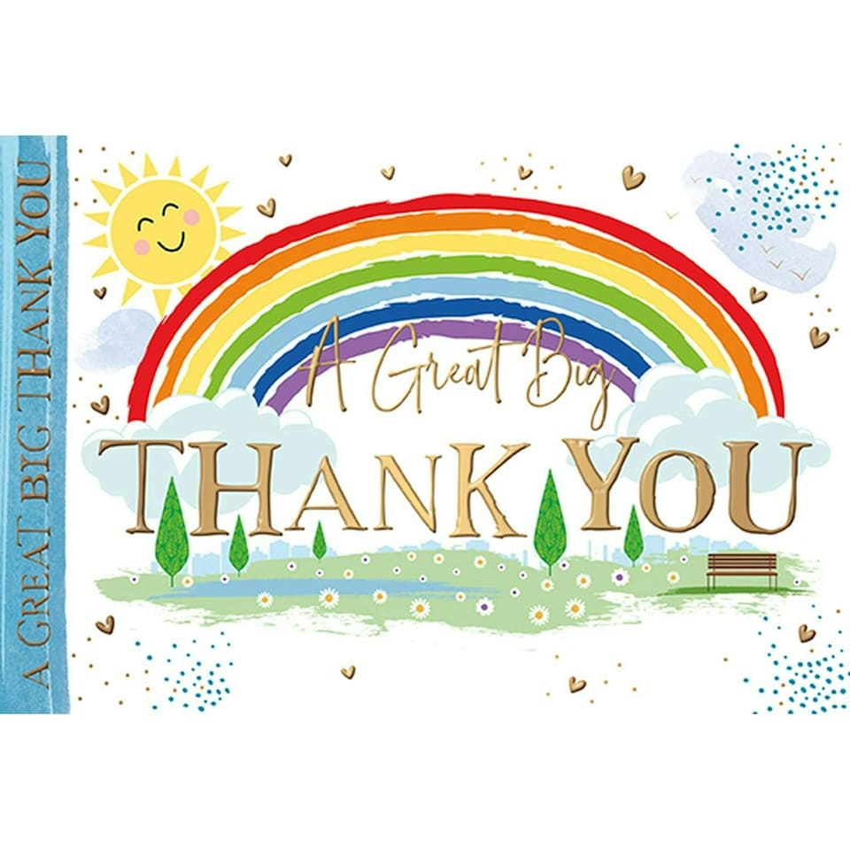 Words 'n' Wishes Traditional A Great Big Thank You Card, Rainbow Design, Gold Foil Finish, UK Made