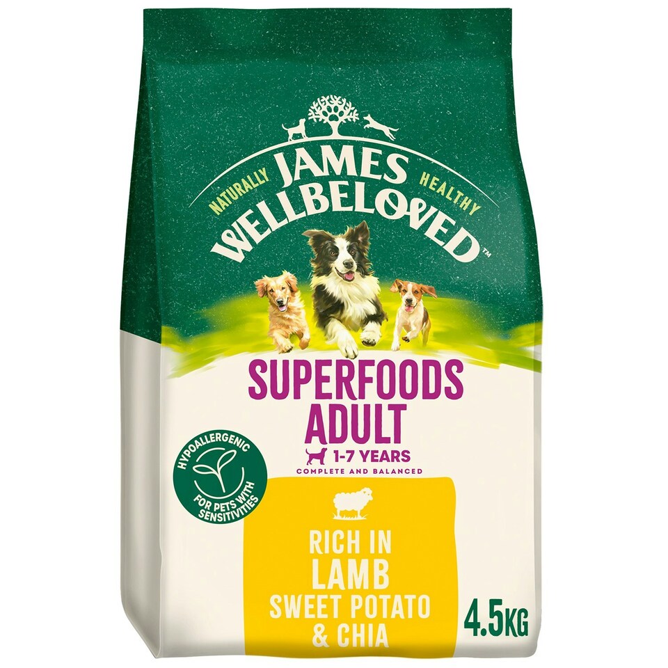 image 1 of James Wellbeloved Superfoods Adult Dry Dog Food Lamb with Sweet Potato & Chia 4.5kg