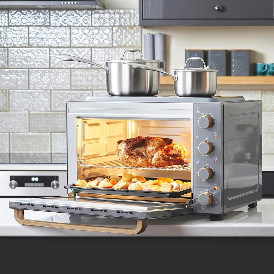 image 1 of Cooks Professional Mini Oven | 48 Litre with 2 Ceramic Hobs | 1800W Oven | 1000W and 1500W Ceramic Hobs | White Nordic