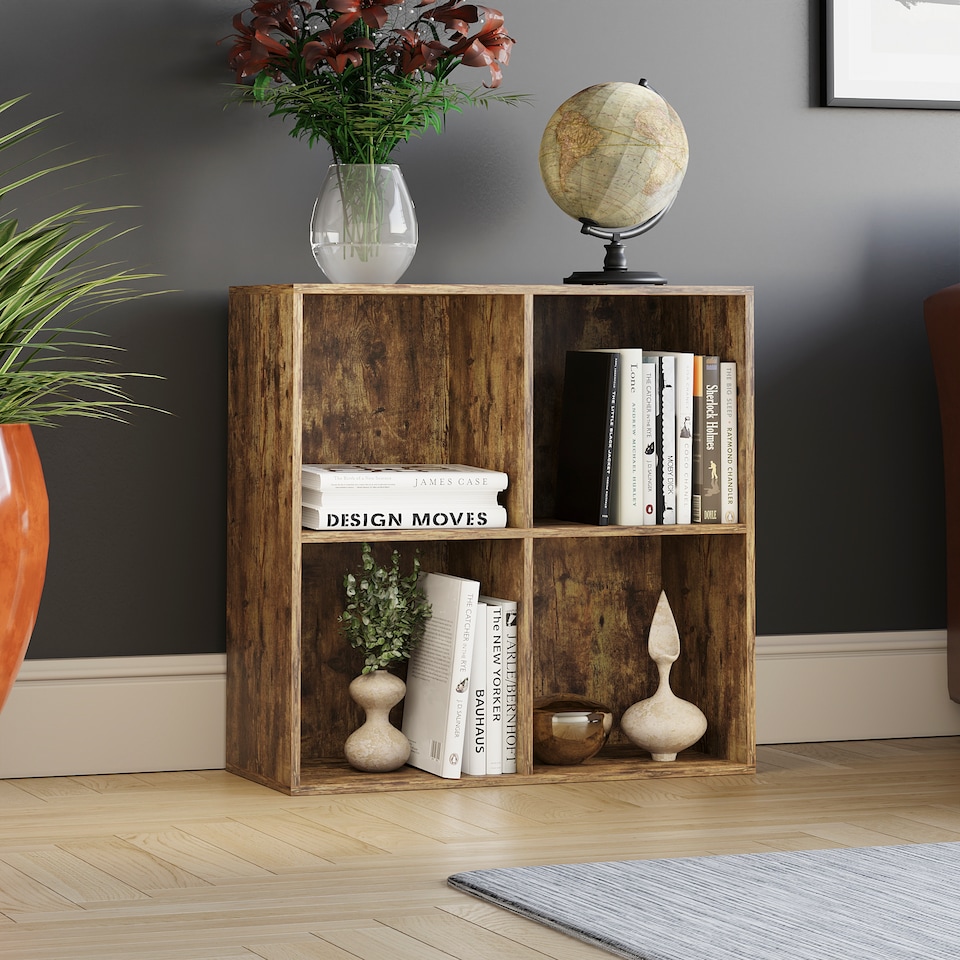 image 1 of Vida Designs Durham 2x2 Cube Storage Bookcase Display Unit, Dark Wood