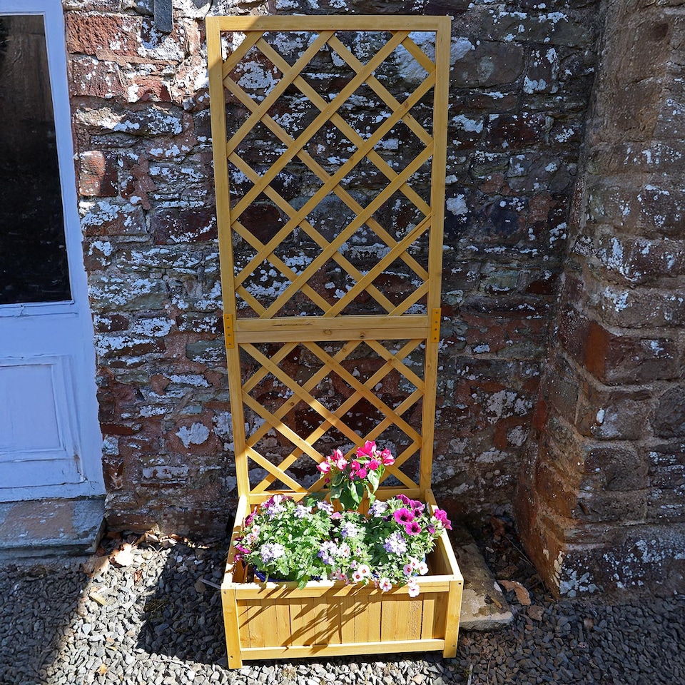 image 1 of Wooden Garden Planter Lattice Large Patio Climbing Plant Box Raise Bed Flowerpot