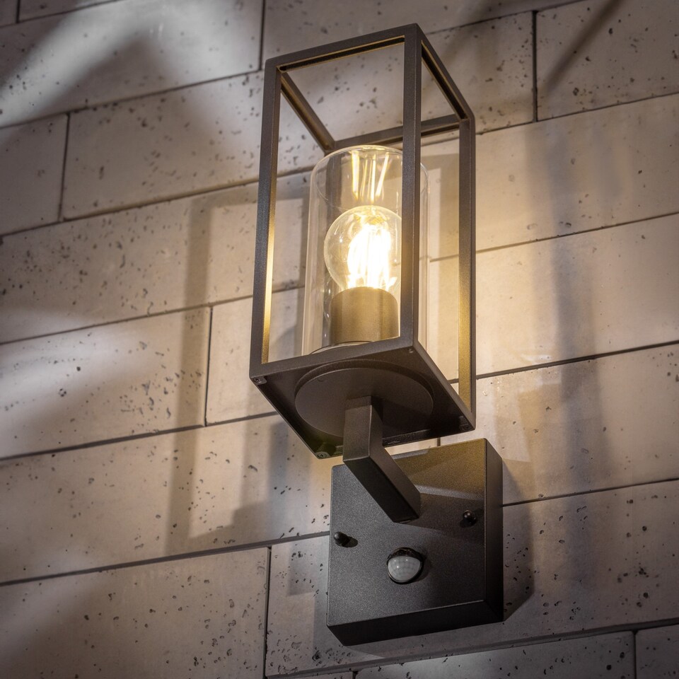 image 1 of CGC CHLOE Outdoor Wall Lantern Black with PIR Motion Sensor IP54