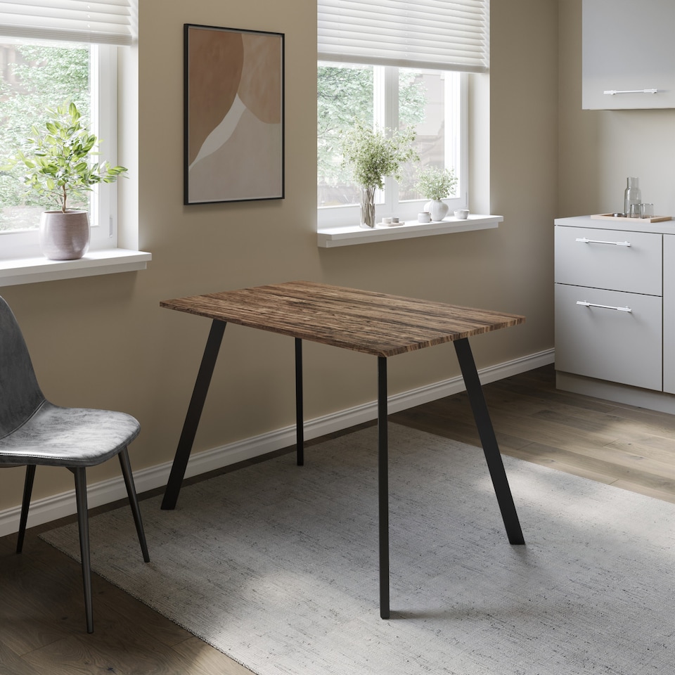 image 1 of 110cm Rectangular Dining Table with Metal Legs | Brown | Rustic Oak | 1
