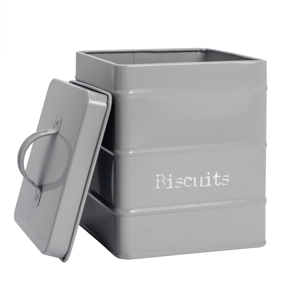 image 1 of Harbour Housewares Vintage Metal Kitchen Biscuit Tin - Grey