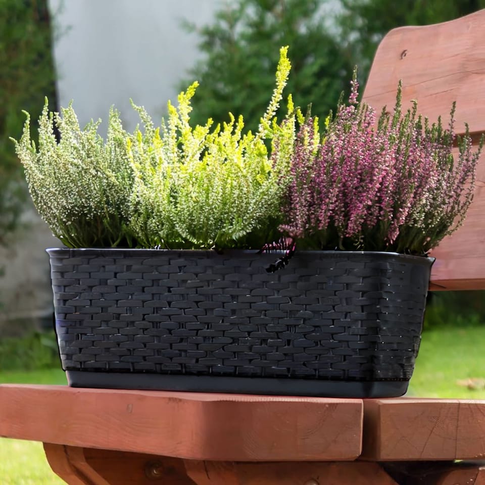 image 1 of Ratolla Rattan Balcony Planter - 14.5x39.1x17.3 cm | Black | Black & Set of 2 | 2
