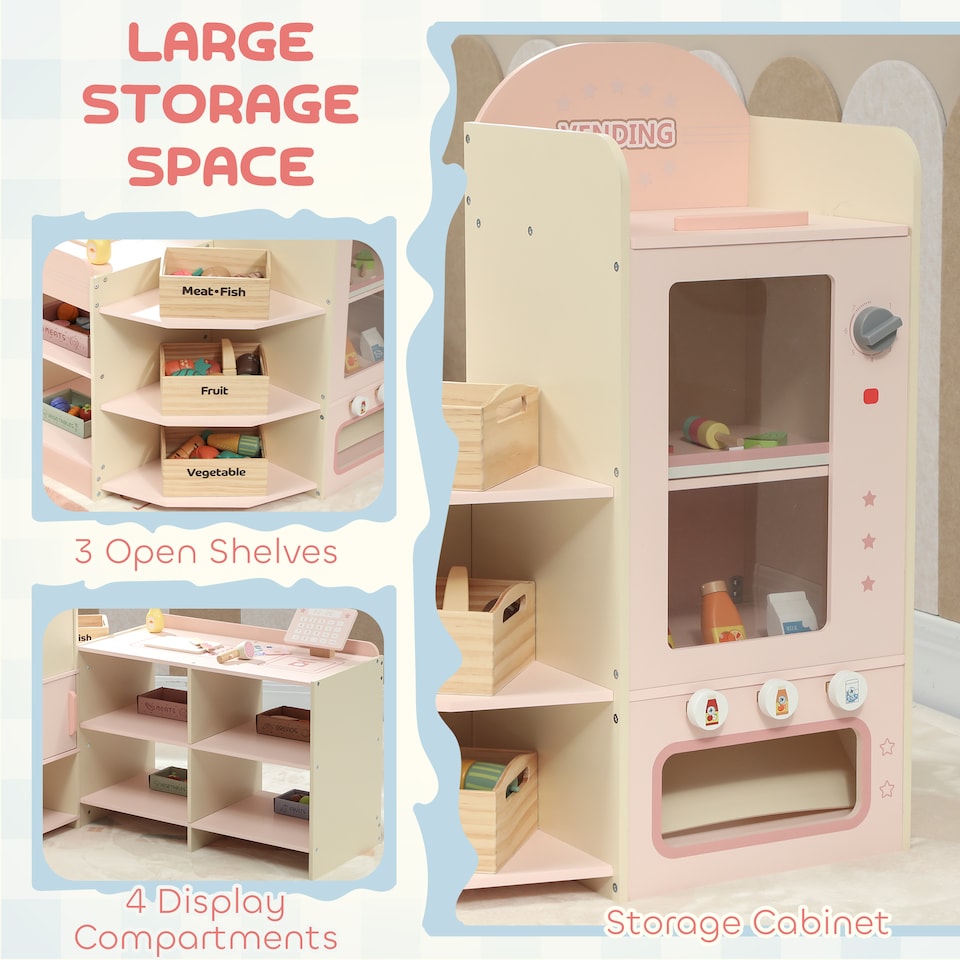 image 1 of AIYAPLAY Kids Grocery Store, Pretend Play Shop with Cash Register, Vending Machine, Display Shelves and Play Food Accessories, Children Supermarket Playset