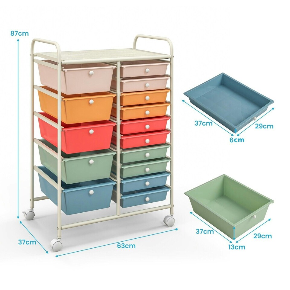 image 1 of COSTWAY 15 Drawers Storage Trolley Rolling Utility Cart Colorful