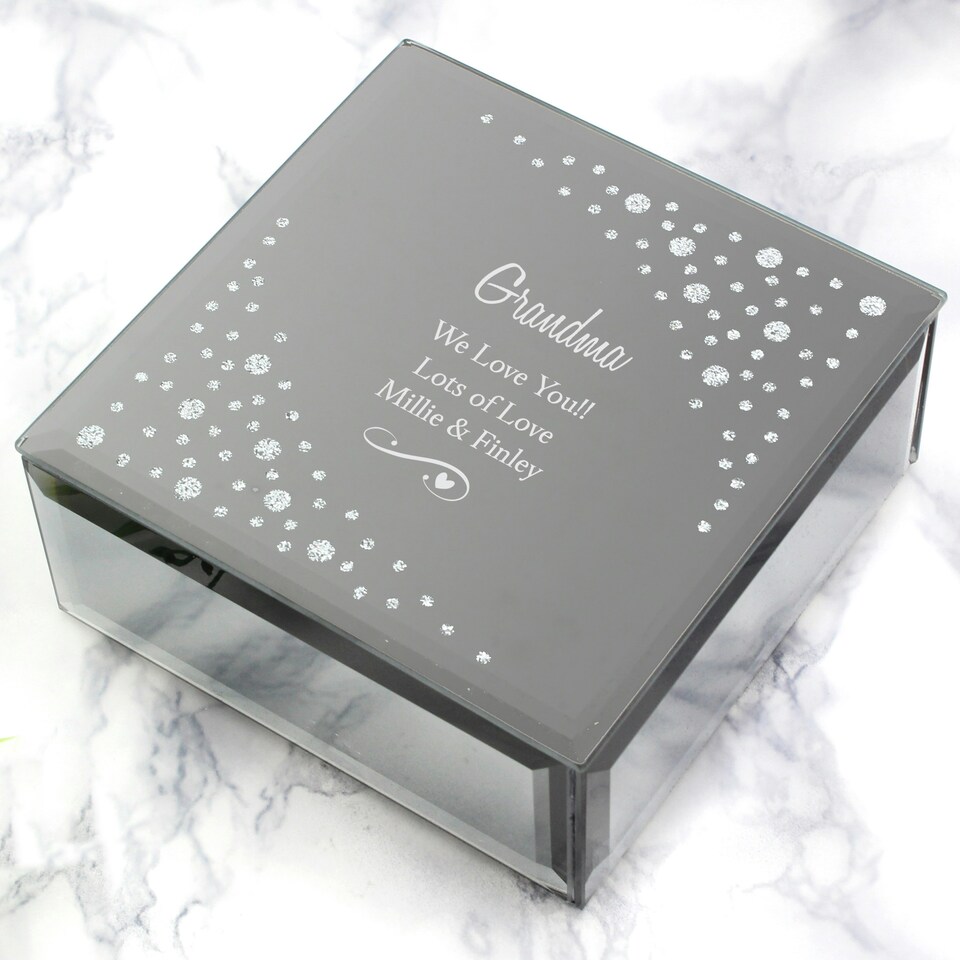 image 1 of Personalised Any Message Swirls & Hearts Diamante Glass Trinket Box