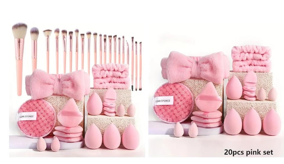 image 1 of Pink 40pc Makeup Kit - Complete Set with Soft Brushes Beauty Blender & More | Pink | 40