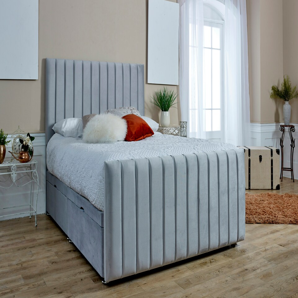 image 1 of Sophia Divan Ottoman with matching Footboard Plush Single Bed Frame - Silver