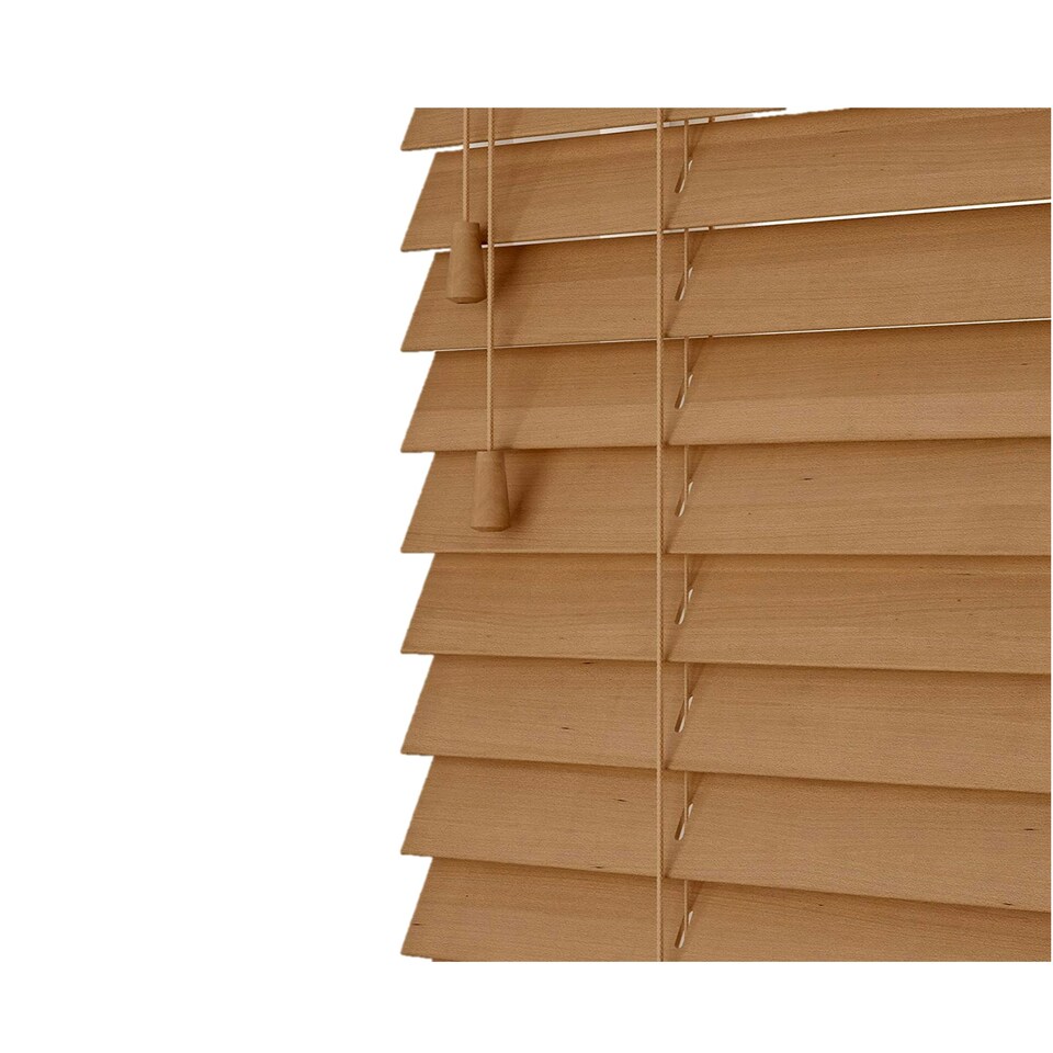 image 1 of 60cm Caramel Oak Wooden Venetian Blinds With Strings (130cm drop) | Brown | Brown