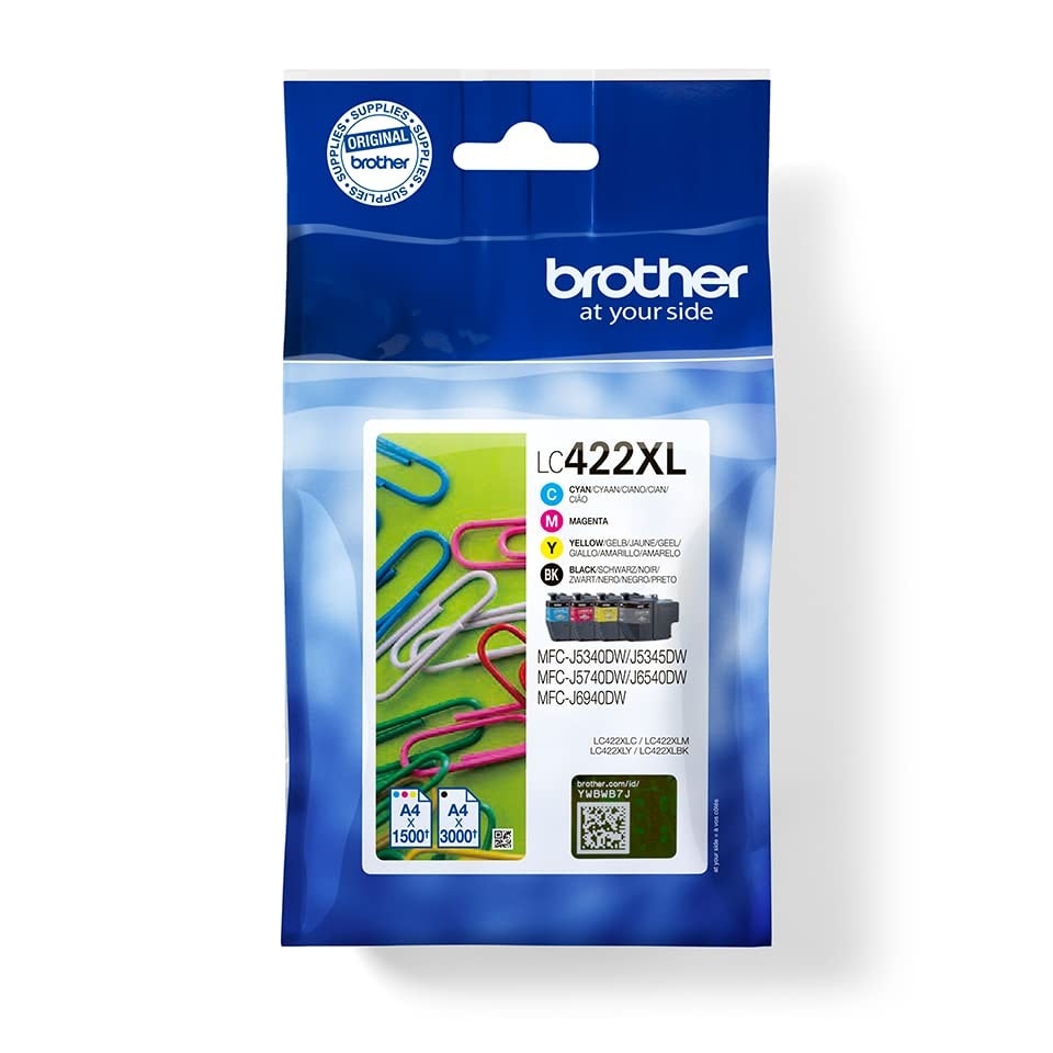 image 1 of BROTHER Genuine LC-422XLVAL Black/Cyan/Magenta/Yellow,Multi-Pack, High Yield, Includes 4 x Inkjet Cartridges, Genuine Supplies