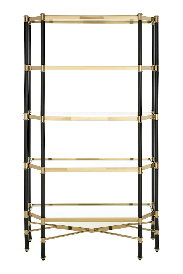 image 1 of Interiors by Premier 5-Tier Shelf Unit, Modern Storage Solution, Gold Shelf Unit, Gold and Glass Shelving Unit, Gold Shelf Unit | Gold
