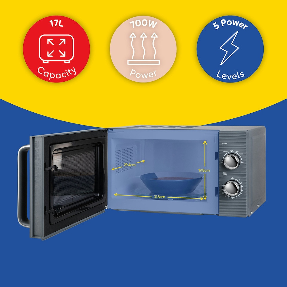image 1 of Russell Hobbs RHM1731G Grey Microwave 17L 700W with Defrost & 5 Power Levels