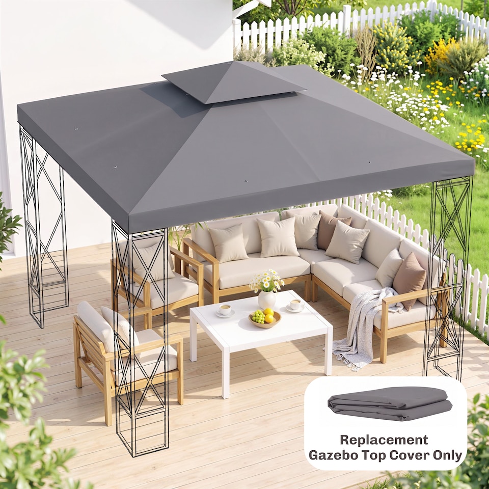 image 1 of Outsunny 3(m) 2 Tier Garden Gazebo Top Cover Replacement Canopy Roof Deep Grey | Grey