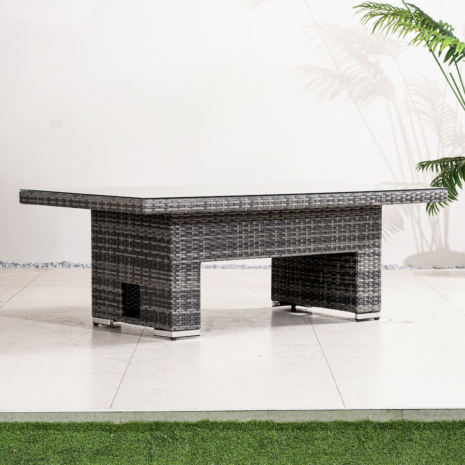 image 1 of Direct Wicker Outdoor Garden Rattan Rising Table with 5mm Clear Tempered Glass Top, Aluminium Frame for Patio, Balcony | Grey