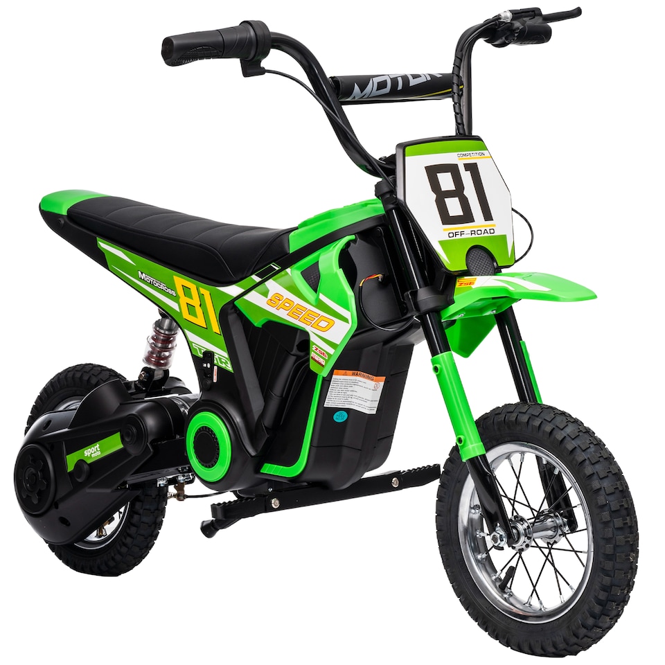 image 1 of AIYAPLAY Kids Electric Motorbike, 24V Battery Powered Dirt Bike with 250W Motor, 6-16km/h, 7AH Batteries, 12" Inflatable Tires and Rear Suspension, Ride On Motorcycle for 8-12 Years Old | Green