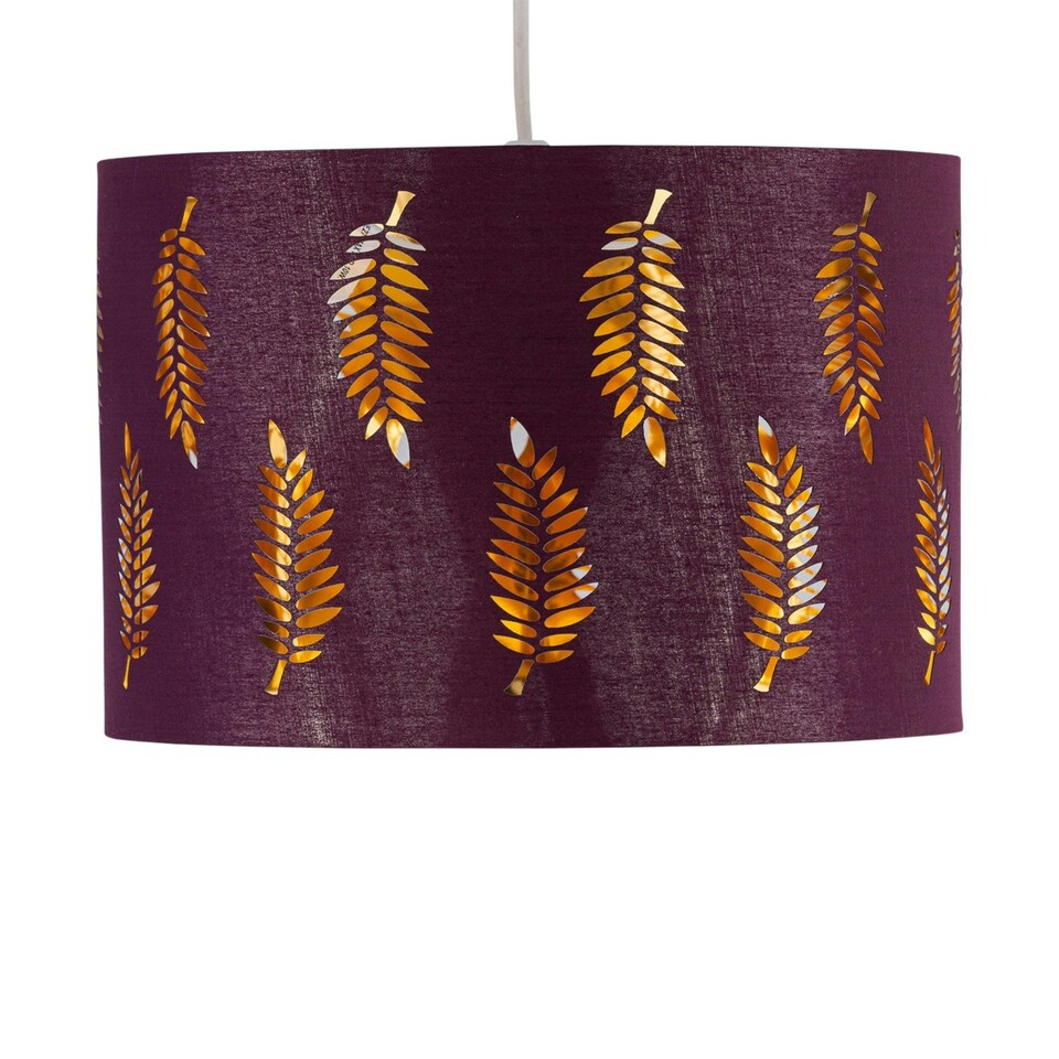 image 1 of Set of 2 Fern - Burgundy Cut Out 25cm Pendant Lightshades Purple | Gold
