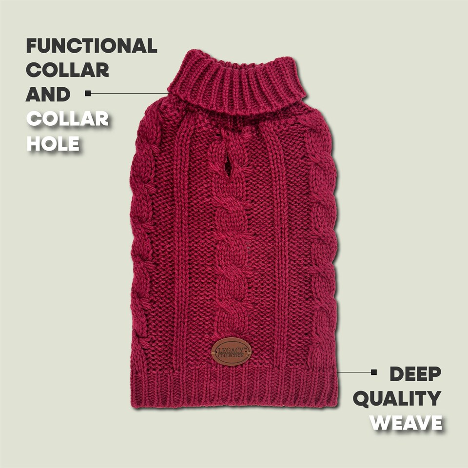 image 1 of HugglePets Legacy Cable Knit Dog Jumper Red | XS