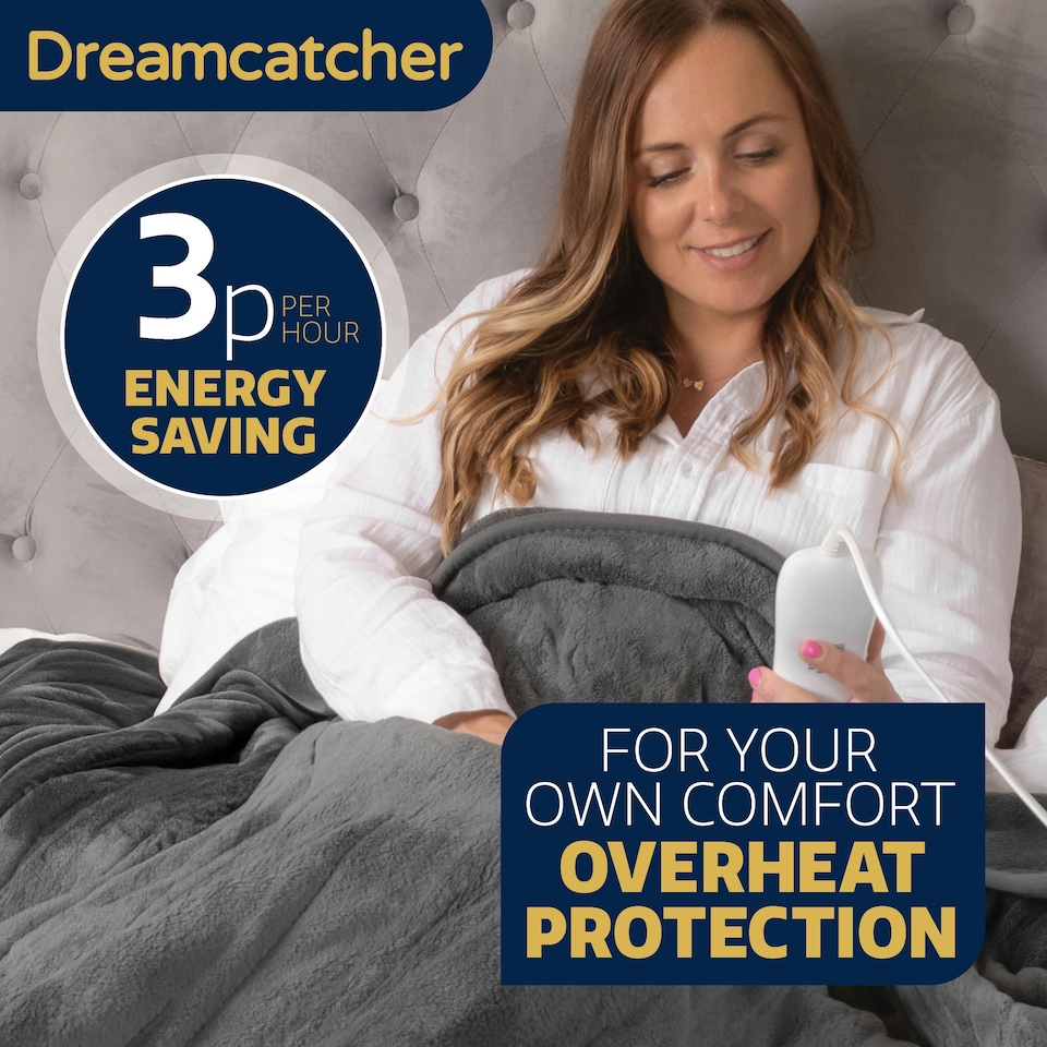 image 1 of Dreamcatcher Grey Soft Microfleece & Sherpa Electric Blanket Heated Throw 160x120cm Grey