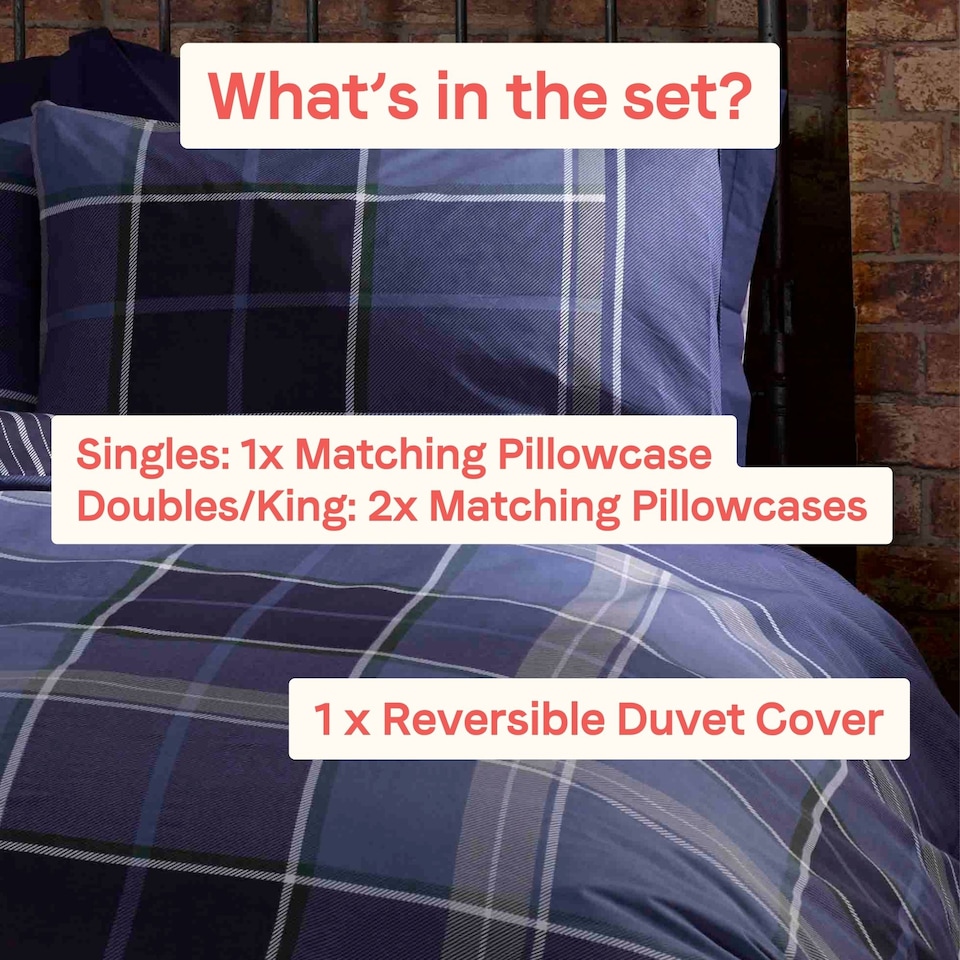 image 1 of Argyle Design Tartan Polycotton Duvet Set With Pillowcase | Blue | 1
