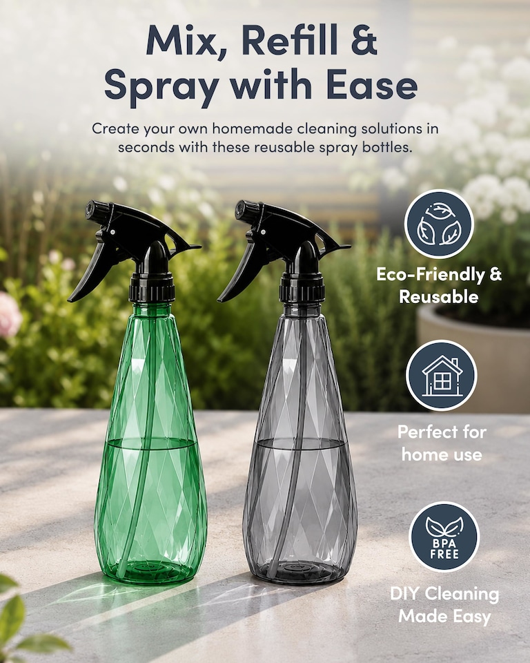 image 1 of Keplin 600ml Water Spray Bottles 2 Pack Adjustable Mist Nozzle for Plants