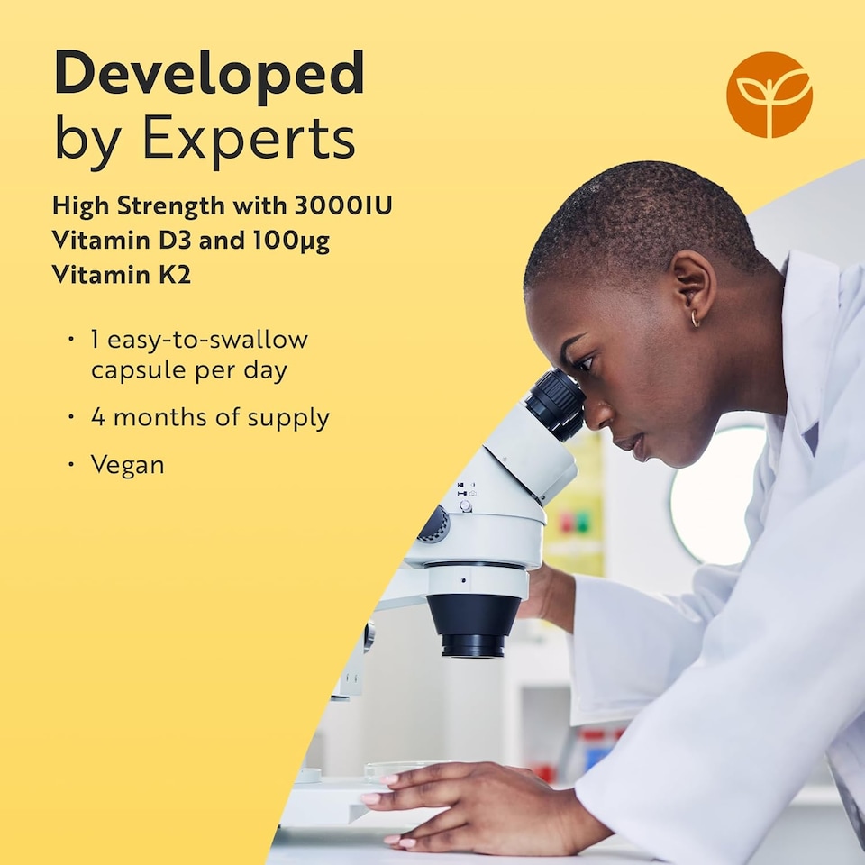 image 1 of Nutravita Vitamin D3 3000iu & K2 100ug (MK7) - Supports Normal Bones, Muscles, Teeth and Immune System - 120 Vitamin D3 K2 Vegetarian Capsules