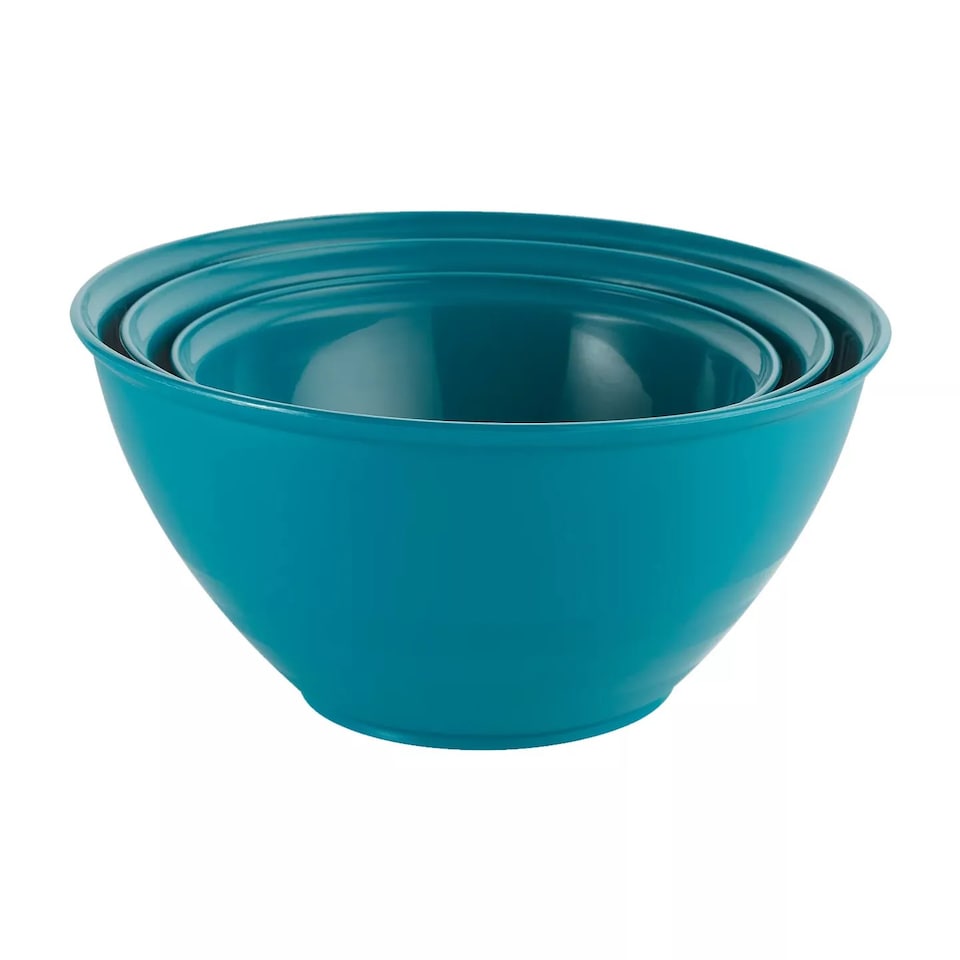 image 1 of 3 Pcs Durable Plastic Colourful Mixing Bowls Set Microwave and Dishwasher Safe | Multi | Teal