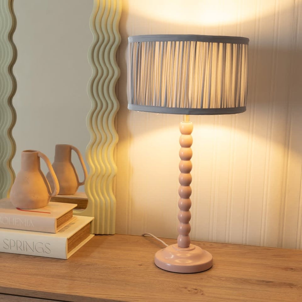 image 1 of ValueLights Bobbins Rose Table Lamp Pleat Powder Blue Shade and Bulb