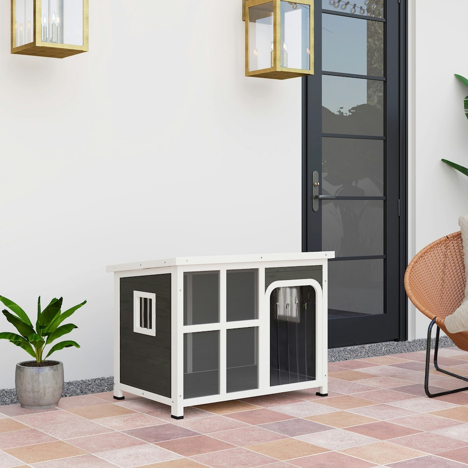 image 1 of PawHut Outdoor Wooden Dog Kennel w/ Openable Top, 90 x 62 x 71cm
