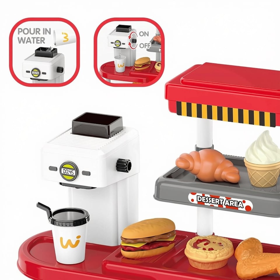 image 1 of 71PCS Kids Fast Food Playset – Pretend Kitchen Toy Set with Cash Register, Drink Dispenser & Food Accessories