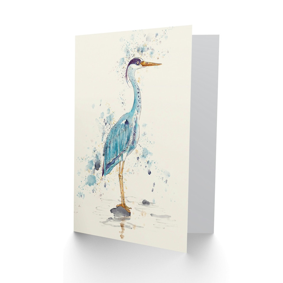 image 1 of Heron Bird Watercolour Paint Splat Animal Greeting Art Card
