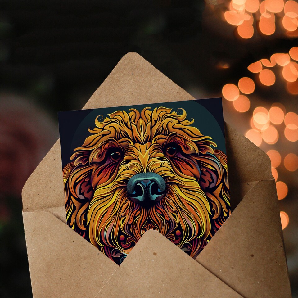 image 1 of Tribal Style Cockapoo Head Colourful Dog Lover Birthday Card